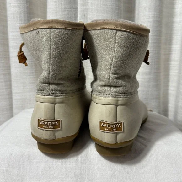 Sperry Saltwater Duck Boots Women's 8.5 Cream Tan Wool Lined Waterproof STS84213 - Picture 7 of 11